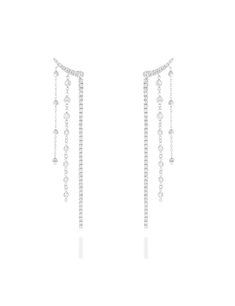 Pendientes Trepadores Riviere 8cm con Circonitas Blancas en Plata
