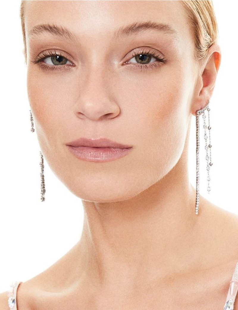 Pendientes Trepadores Riviere 8cm con Circonitas Blancas en Plata