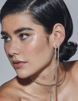 Pendientes Riviere con Circonitas Blancas Lágrima Novia 8cm