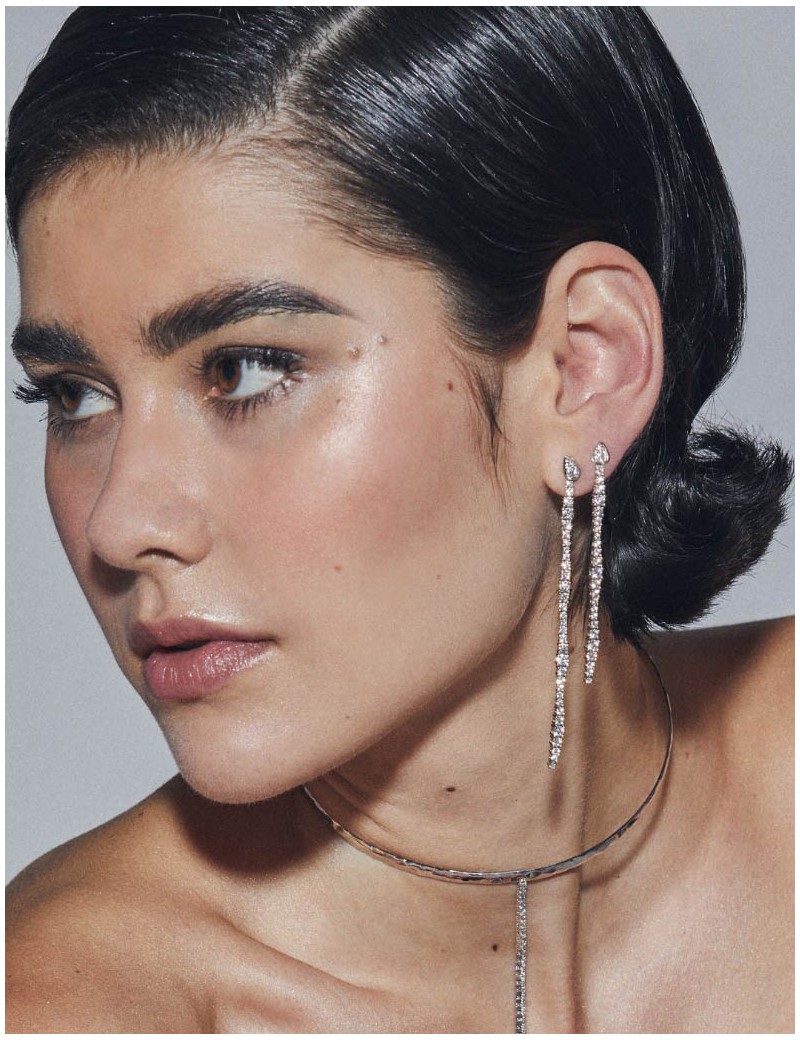 Pendientes Riviere con Circonitas Blancas Lágrima Novia 8cm