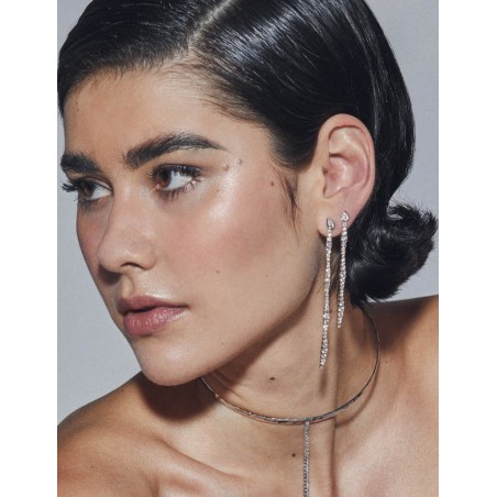 Pendientes Riviere con Circonitas Blancas Lágrima Novia 8cm