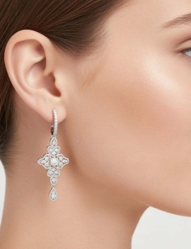 Victoria Pendientes Novia Vintage 5cm | Plata y Baño de Oro 18k