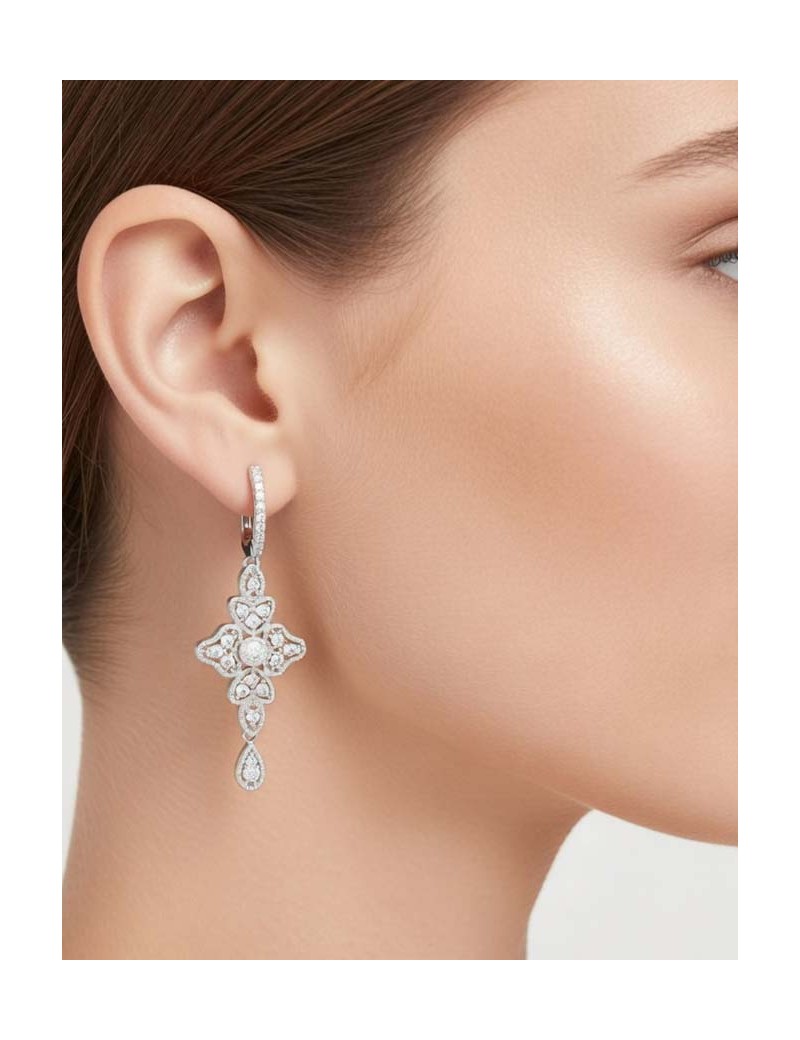 Victoria Pendientes Novia Vintage 5cm | Plata y Baño de Oro 18k