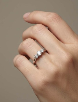 Stefany: Anillo Tresillo Diamantes 0.58ct GIA | Oro Blanco 18k