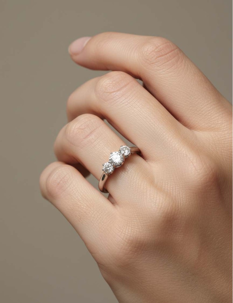 Stefany: Anillo Tresillo Diamantes 0.58ct GIA | Oro Blanco 18k