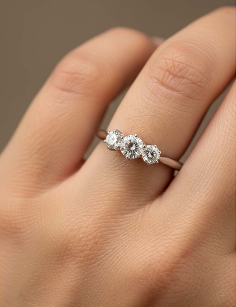 Stefany: Anillo Tresillo Diamantes 0.58ct GIA | Oro Blanco 18k