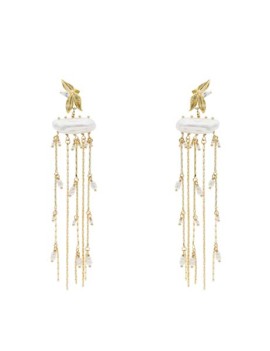 Pendientes largos de novia 12 cm en cascada con perlas cultivadas y baño de oro 18k