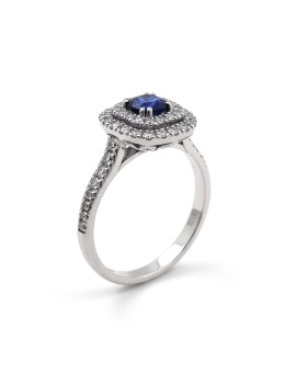 Detalle del zafiro azul 0,80 ct con halo doble