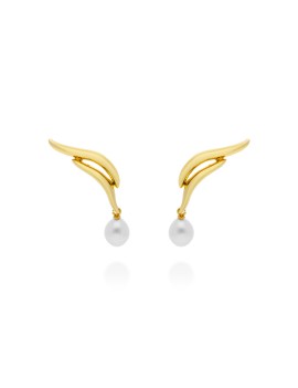 Tsuru Pendientes Trepadores Perlas 3.5cm | Plata y Baño de Oro 18k