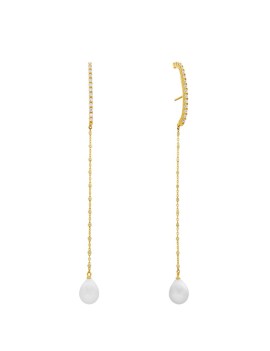 Pendientes largos de 10cm con perlas y baño de oro 18k · Marga Mira
