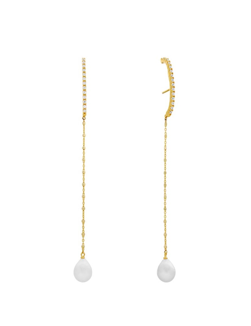 Pendientes largos de 10cm con perlas y baño de oro 18k · Marga Mira