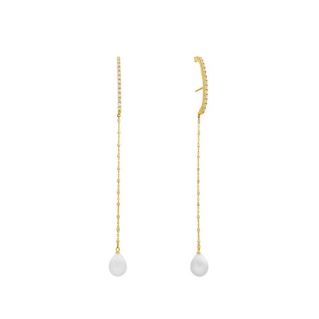 Pendientes largos de 10cm con perlas y baño de oro 18k · Marga Mira