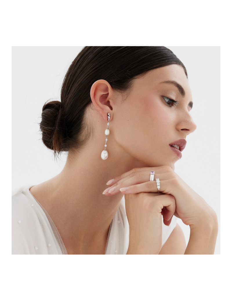 Carlota: Pendientes Perlas Cultivadas y Circonitas 6.3cm · Marga Mira