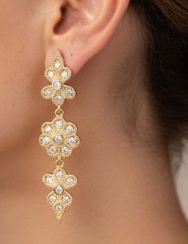 Pendientes Rosa 4.2cm Circonitas. Plata y Oro 18k · Marga Mira