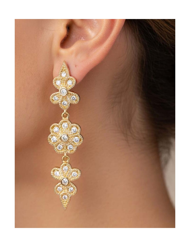 Pendientes Rosa 4.2cm Circonitas. Plata y Oro 18k · Marga Mira