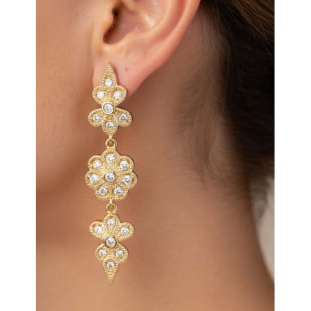 Pendientes Rosa 4.2cm Circonitas. Plata y Oro 18k · Marga Mira