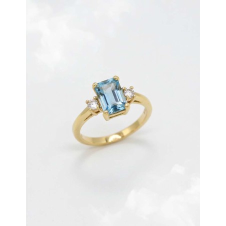 Ankara Anillo Aguamarina 0.94ct y Diamantes | Oro Amarillo 18k