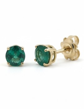 Pendientes Sofia de oro amarillo de 18 quilates con dos esmeraldas naturales de talla brillante.