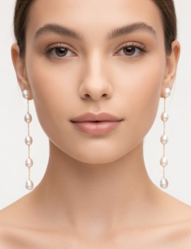 Pendientes Largos Perlas 11cm. Bañado en Oro 18k · Joyería Marga Mira