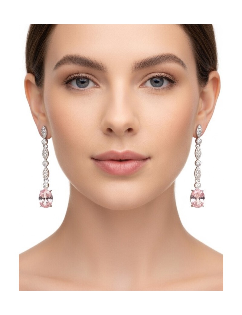 Leonor: Pendientes Novia con Morganita y Circonitas 4cm · Marga Mira