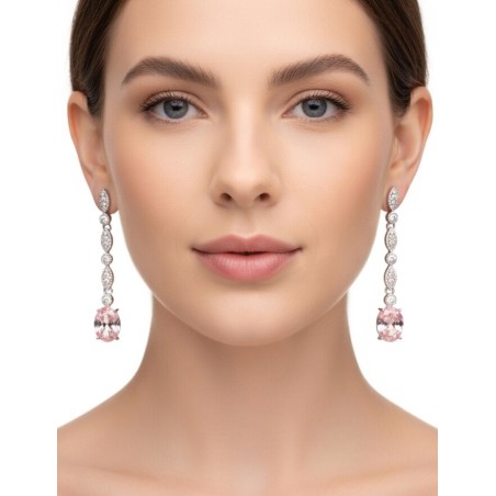 Leonor: Pendientes Novia con Morganita y Circonitas 4cm · Marga Mira