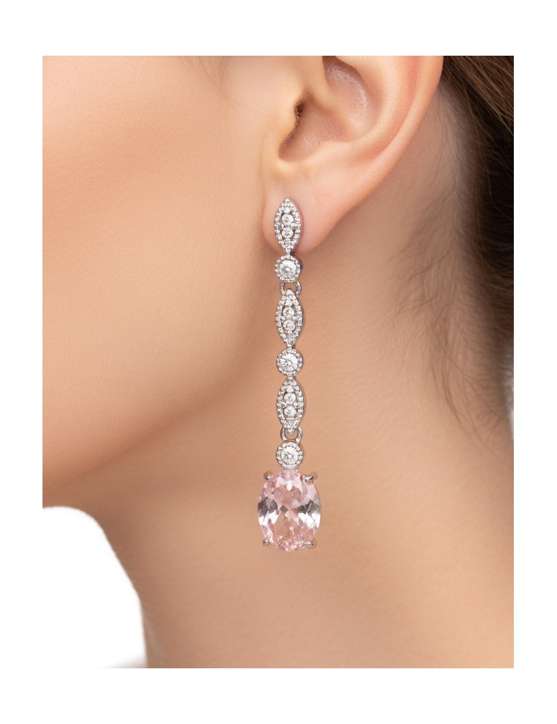 Leonor: Pendientes Novia con Morganita y Circonitas 4cm · Marga Mira