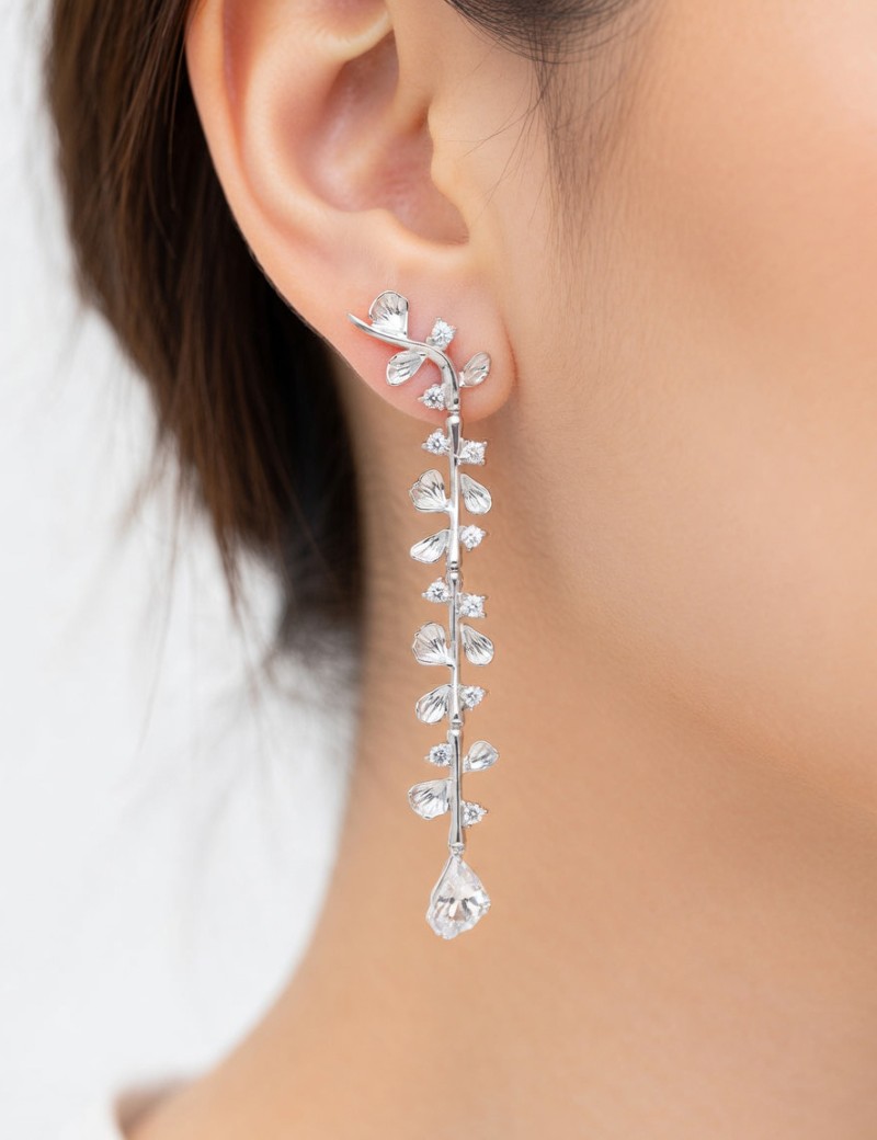 Guipur XL Pendientes Novia 8cm | Plata y Baño Oro 18k | Marga Mira