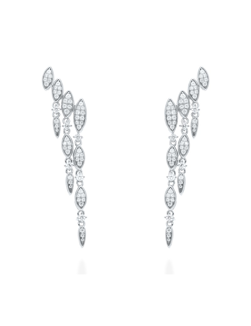 Pendientes de novia largos con circonitas blancas en plata con baño de rodio u oro amarillo 18k.