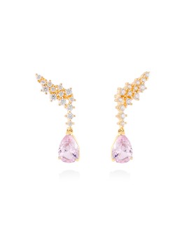 Ella Pendientes novia con piedra rosa agua y circonitas · Marga Mira