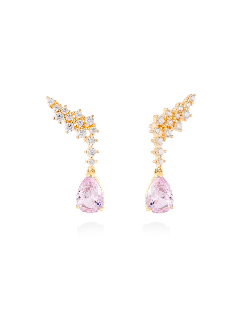 Ella Pendientes novia con piedra rosa agua y circonitas · Marga Mira