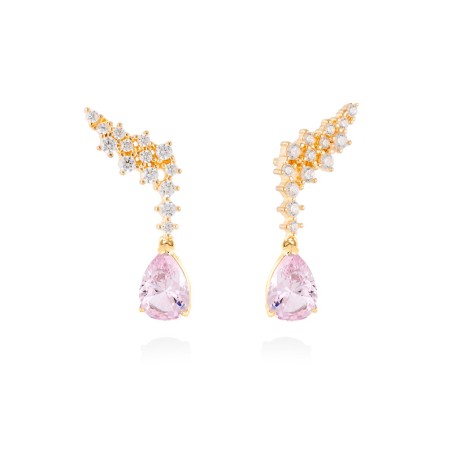 Ella Pendientes novia con piedra rosa agua y circonitas · Marga Mira