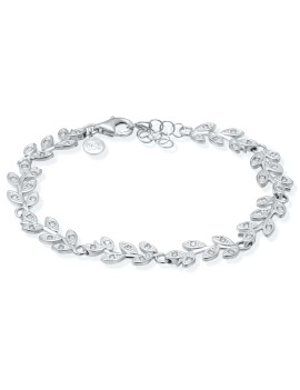 Pulsera de novia modelo Hiedra realizada en plata con diseño de hojas, circonitas blancas y cierre ajustable