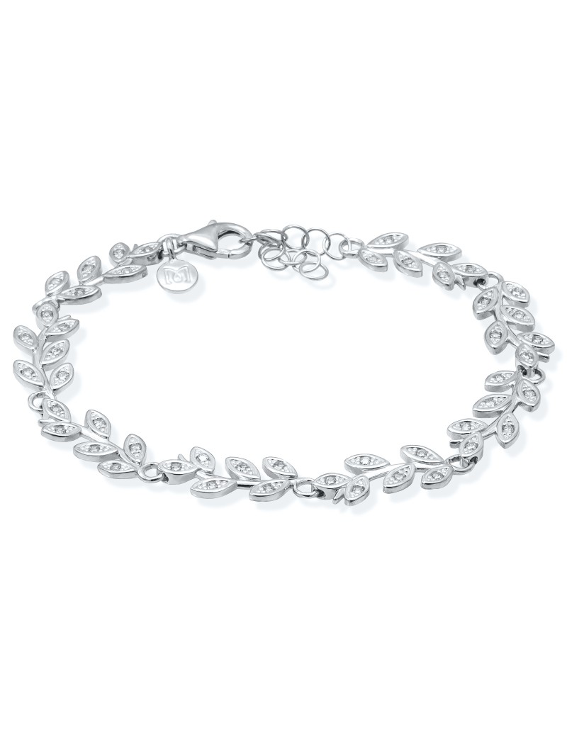 Pulsera de novia modelo Hiedra realizada en plata con diseño de hojas, circonitas blancas y cierre ajustable