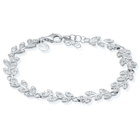 Pulsera de novia modelo Hiedra realizada en plata con diseño de hojas, circonitas blancas y cierre ajustable