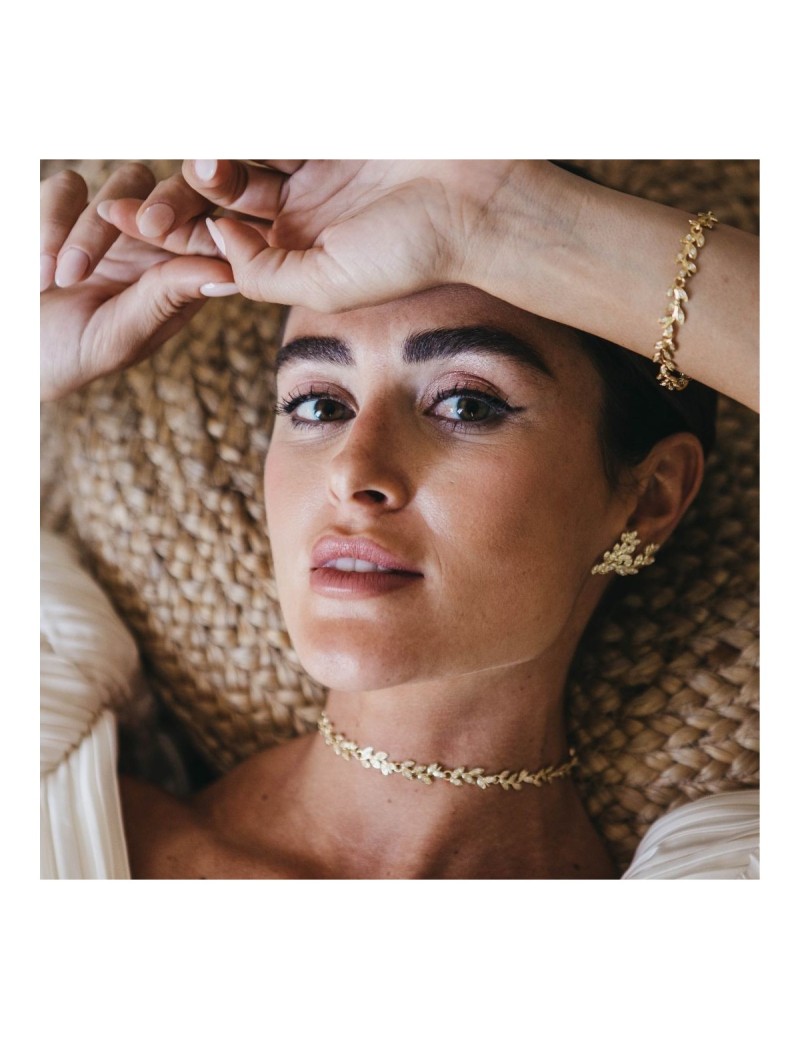 Pulsera Hiedra de novia con hojas y circonitas en plata · Marga Mira