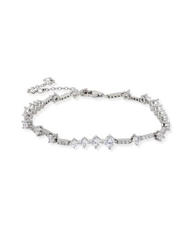 Pulsera de novia modelo Claudia realizada en plata con diseño articulado de circonitas blancas y cierre ajustable.