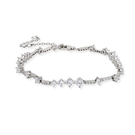 Pulsera de novia modelo Claudia realizada en plata con diseño articulado de circonitas blancas y cierre ajustable.