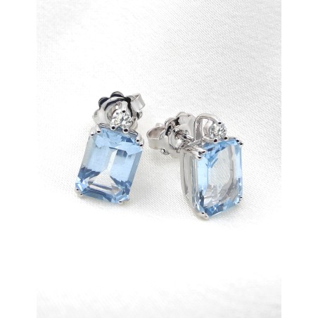 Pendientes Aguamarinas Esmeralda y Diamantes Brillantes · Marga Mira