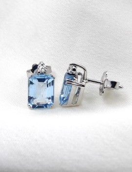 Pendientes Aguamarinas Esmeralda y Diamantes Brillantes · Marga Mira