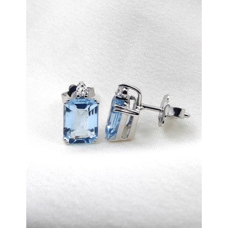 Pendientes Aguamarinas Esmeralda y Diamantes Brillantes · Marga Mira