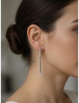 Pendientes lineales con diamantes 0,10 ct. Oro blanco 18k · Marga Mira