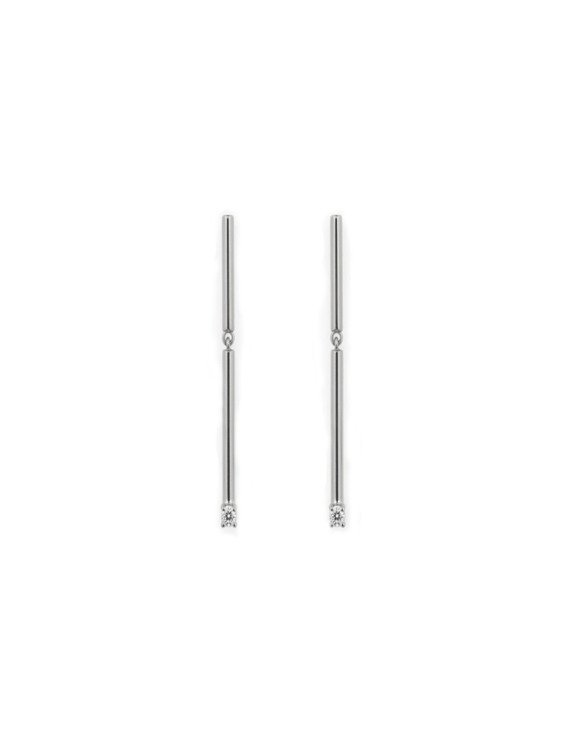 Pendientes lineales con diamantes 0,10 ct. Oro blanco 18k · Marga Mira