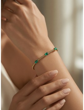 Pulsera con 3 Esmeraldas 5x3mm en Oro 18k · Joyería Marga Mira
