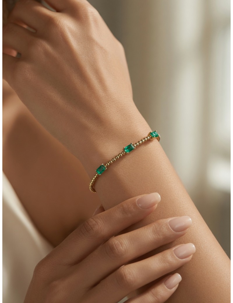 Pulsera con 3 Esmeraldas 5x3mm en Oro 18k · Joyería Marga Mira