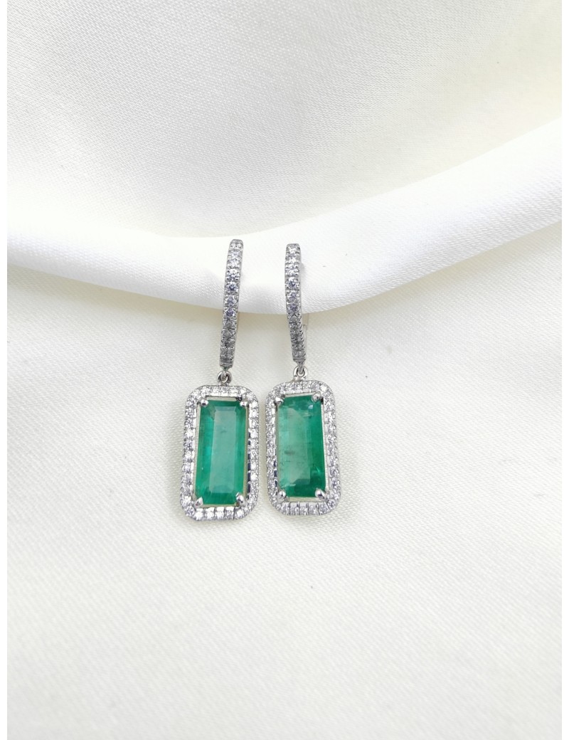 Pendientes Rania Oro Blanco | Esmeraldas 3.67ct y 92 Diamantes