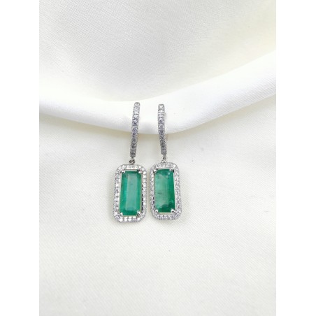Pendientes Rania Oro Blanco | Esmeraldas 3.67ct y 92 Diamantes