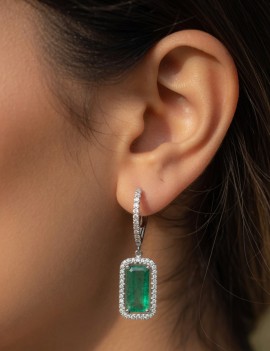 Pendientes Rania Oro Blanco | Esmeraldas 3.67ct y 92 Diamantes