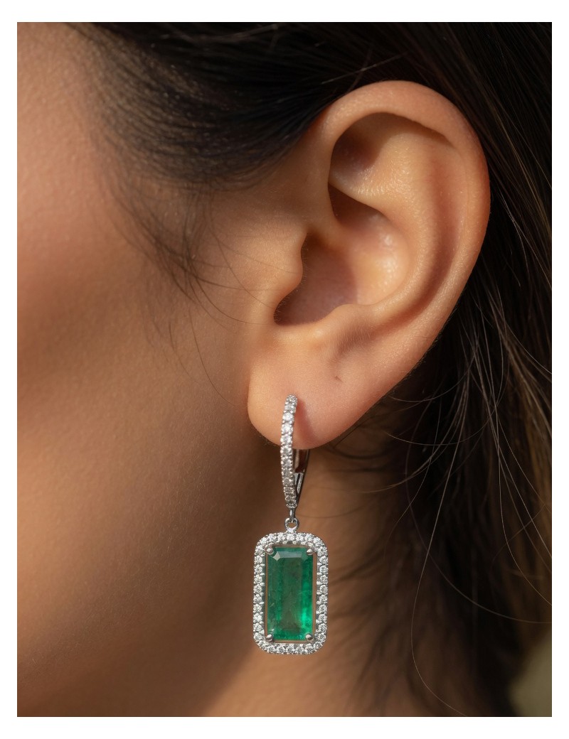 Pendientes Rania Oro Blanco | Esmeraldas 3.67ct y 92 Diamantes