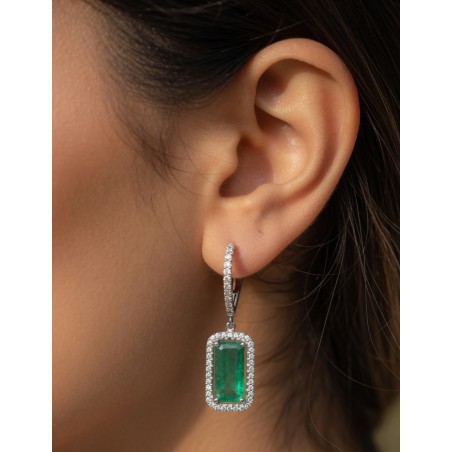 Pendientes Rania Oro Blanco | Esmeraldas 3.67ct y 92 Diamantes