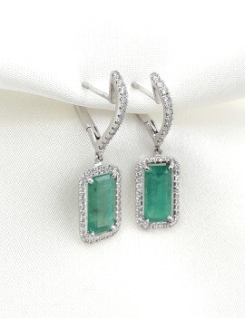 Pendientes Rania Oro Blanco | Esmeraldas 3.67ct y 92 Diamantes